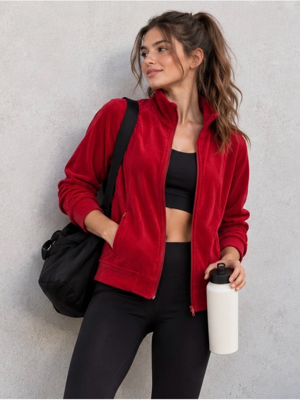 Jones Wear Sport Red Corduroy Zip-Up Jacket Women’s Size L Vintage